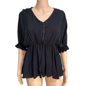 Hudson Gray black peplum boho blouse size S NWOT